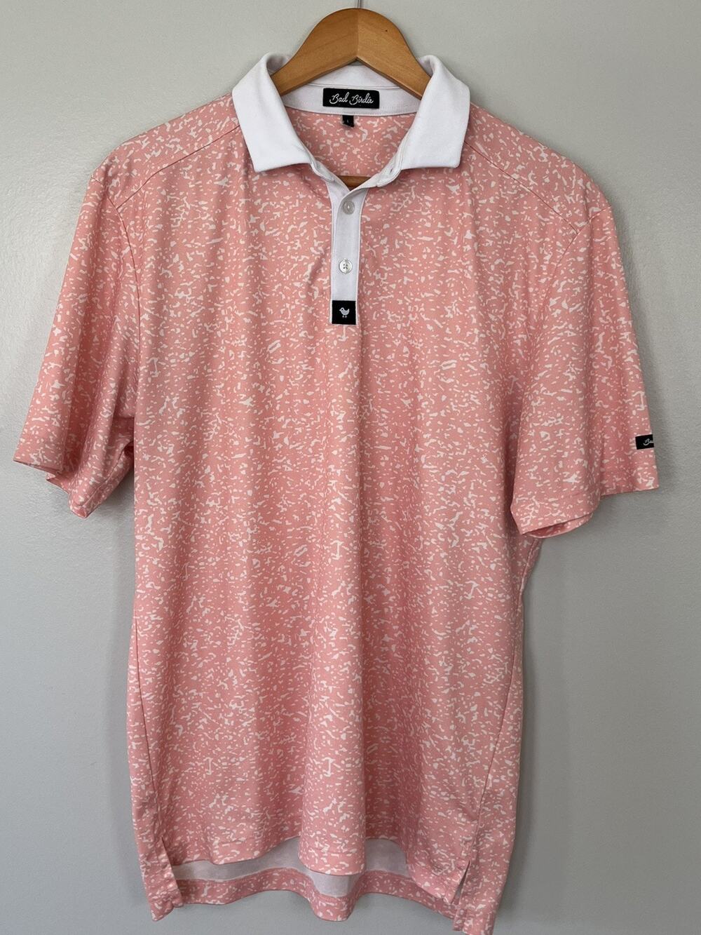 Bad Birdie Mens Large Pink Polo Performance Stretch